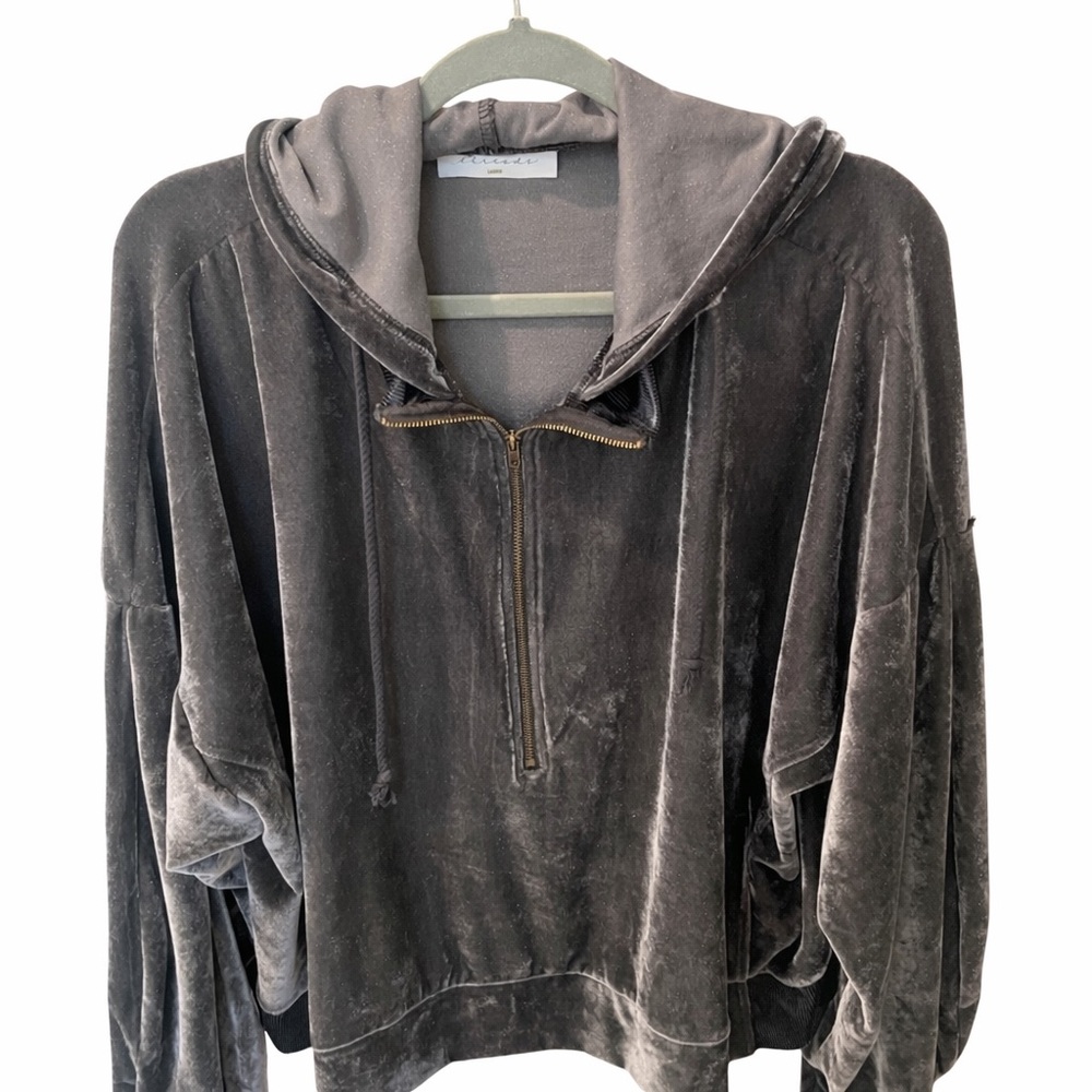 Gray metallic Half zip Velvet Hoodie